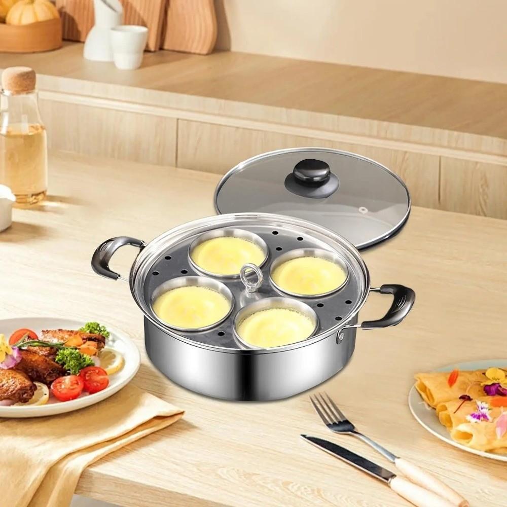 With 4 Cups Non-Stick Egg Poacher Pot Rust Resistant Soup Pot Multi Purpose Steamer  Breakfast