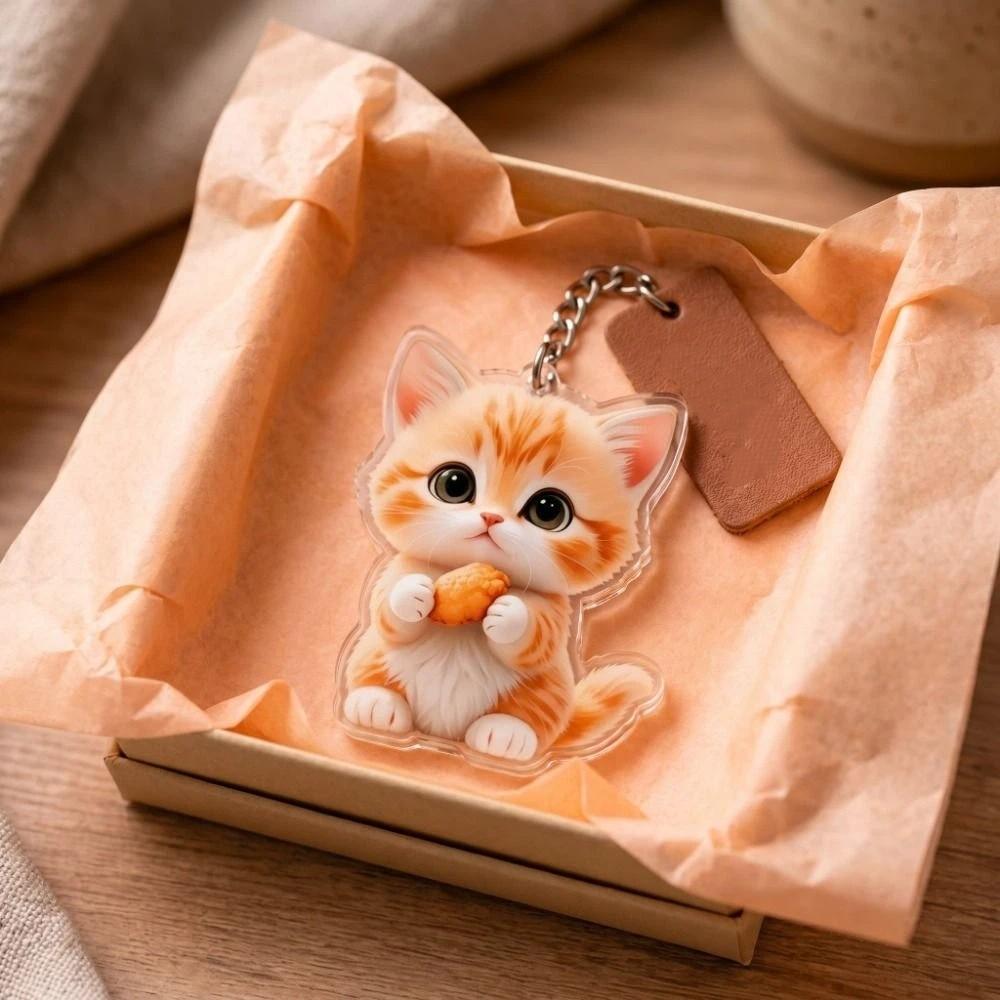 Acrylic Cat Keychain Cute Cartoon Kitten Hanging Ornaments Fashion Cat Pendant Daily Carry