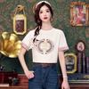 Fashion Chinese Style Summer Short Sleeve O-Neck Embroidery T-Shirt Women Tops Tees J389
