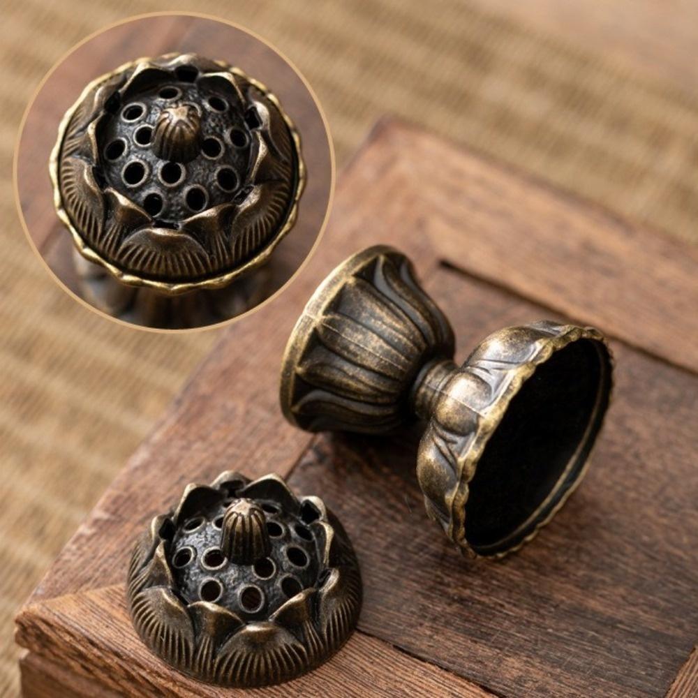 1Pcs Lotus Lamp Incense Stick Burner Alloy Sandalwood Lotus Incense Censer with Hollowed Out Patterns Retro Three Legged Stove