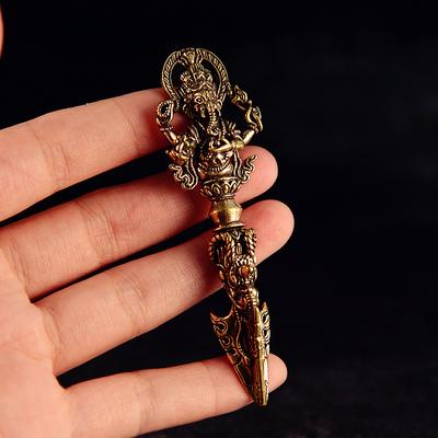 Exquisite Copper Tibetan Vajra Pestle Pendant Unique Buddhist Amulet Demon Subduing Keychain Ornaments Crafts
