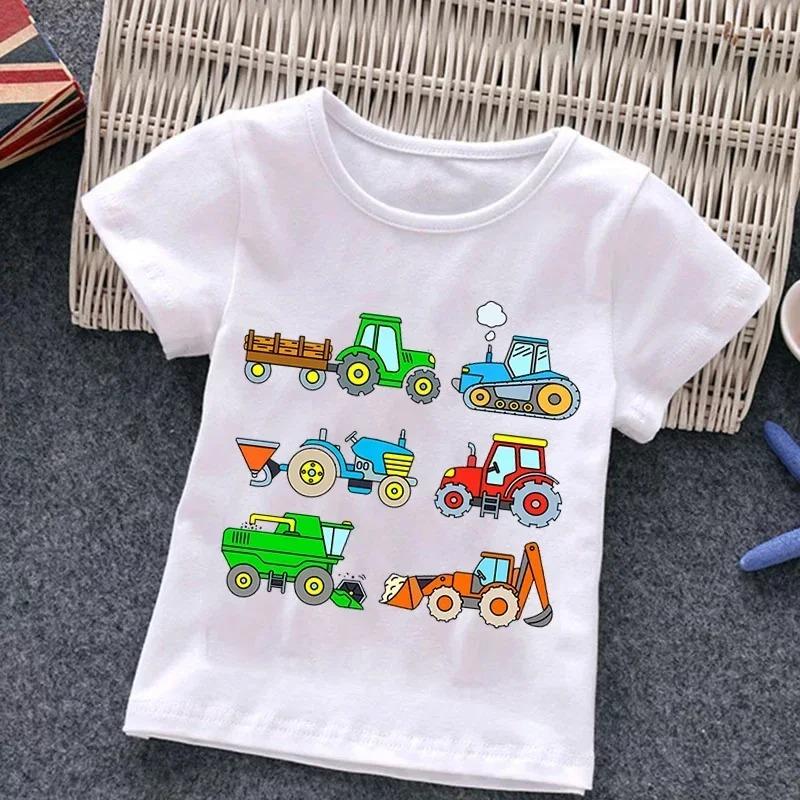 Firetruck Firefighter Kids Clothes Short-sleeved T-shirts Children Sweatshirt Cartoon Cartoon car excavator Boys Girls Clothing