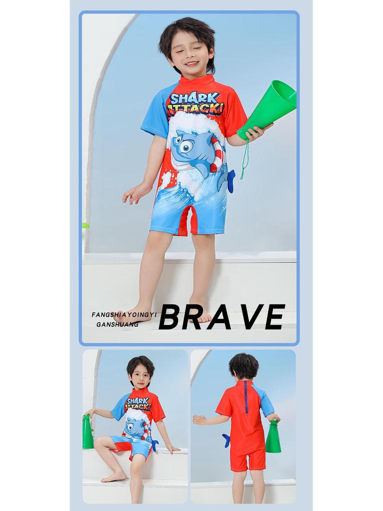 Children's Cartoon One-Piece Swimsuit - Quick-Dry, Sun Protection for Boys