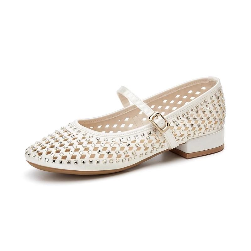 

Fashion The 2025 New Fairy Style Mary Jane Water Diamond Shallow Toe Sandals for Women with Mesh and Perforated Holes 35