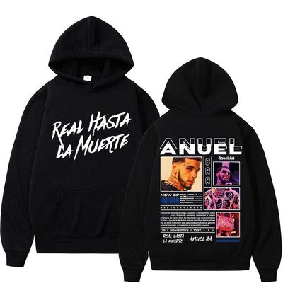 Rapper Anuel AA Real Hasta La Muerte Kapuzenpullover Herren Damen Hip Hop Retro Stil Sweatshirt Pullover Harajuku Mode Übergroß mit Kapuze