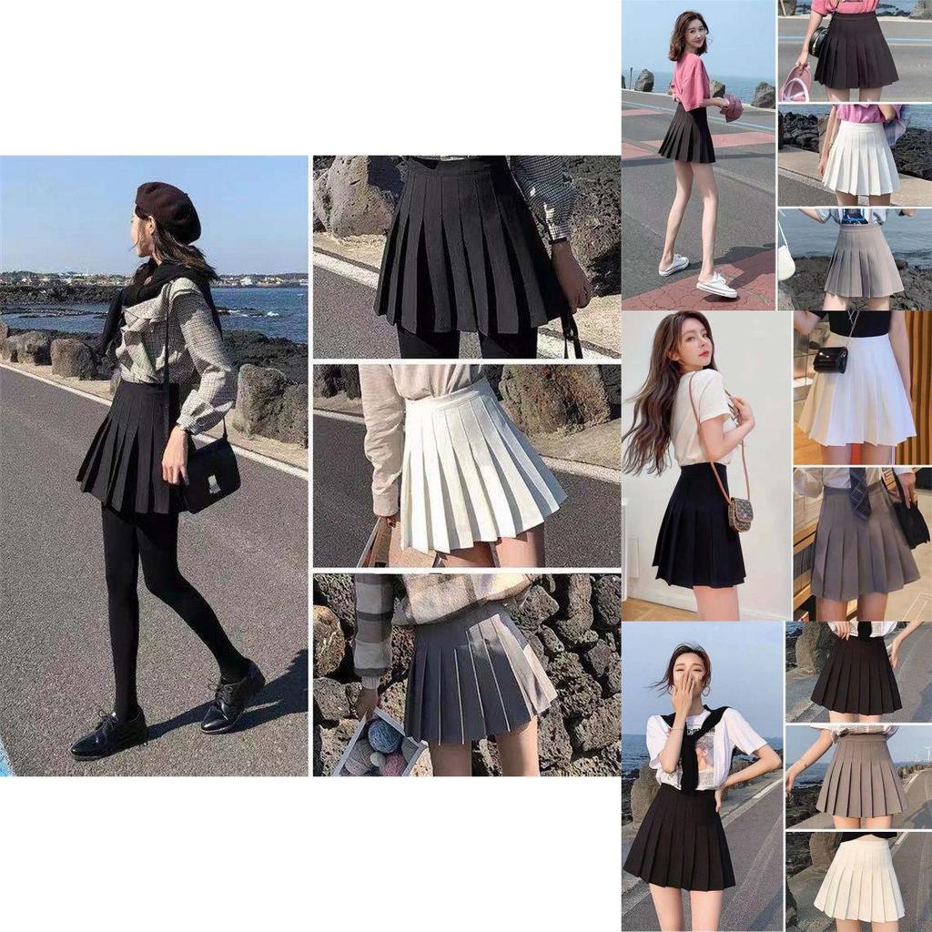 Stylish Women High Waist Pleated Skirt Featuring Comfortable Safety Shorts Inside
