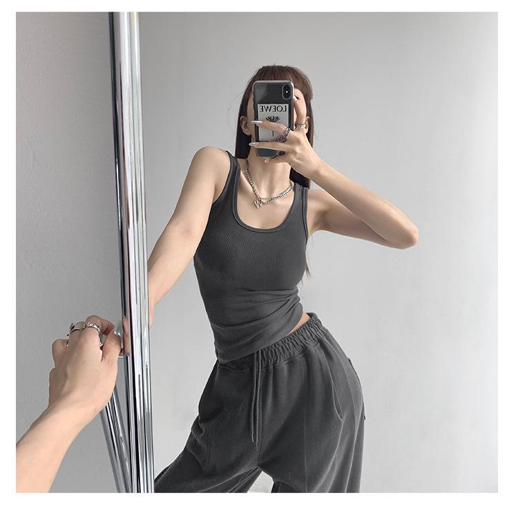 Premium Cotton U-neck Slimming Sports Tank Top - Women's Summer Sleeveless Camisole