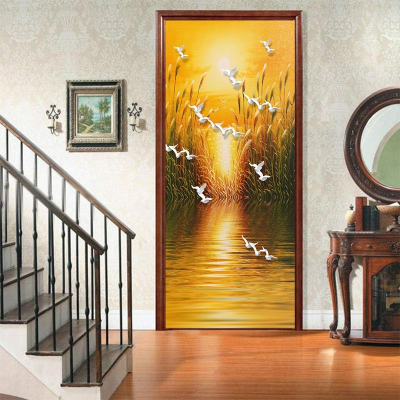 3D Landscape Door Fridge Decoration Stickers Animal Simple Abstract Lines Flowers Wallpaper For Living Room Home Decor Bedroom Art Decals