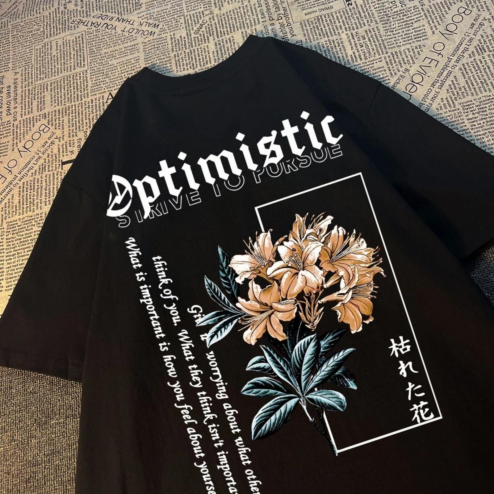 

Optimistic Strive To Porsue Harajuku Flower Printing Men Women Tshirt Oversized Loose T Shirts Cotton Short Sleeve Hip Hop Tees XXXXXL чорний