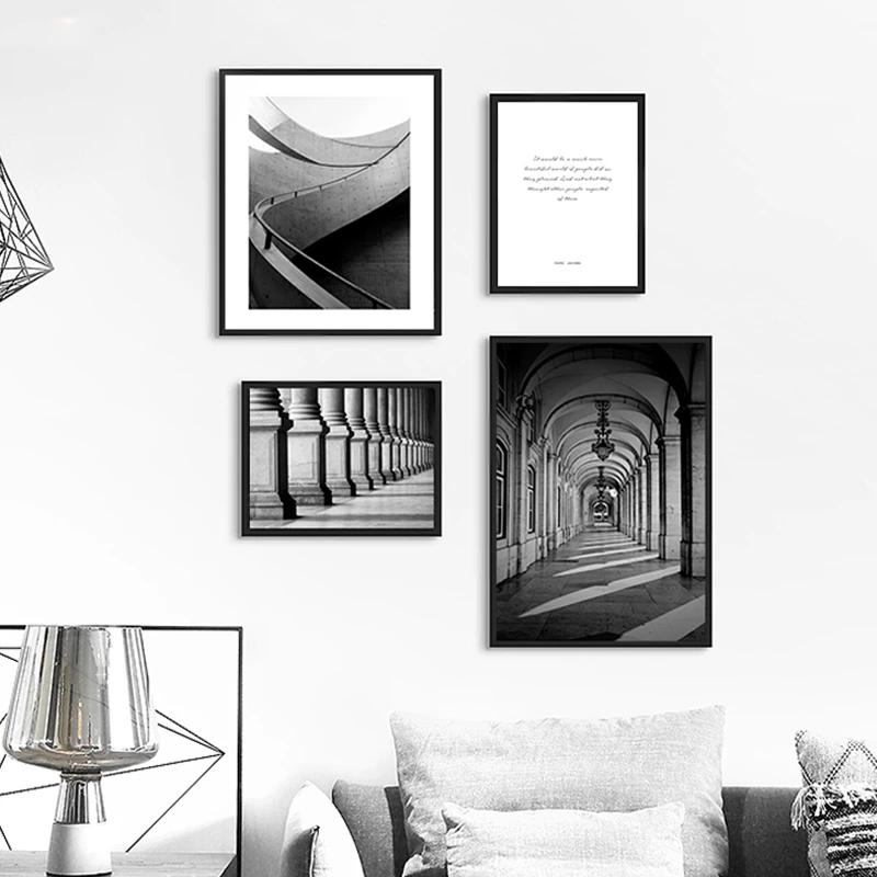 Nordic Poster Prints Black And White Arched Corridor Wall Art Canvas Painting Wall Pictures For Living Room Decorative Picture