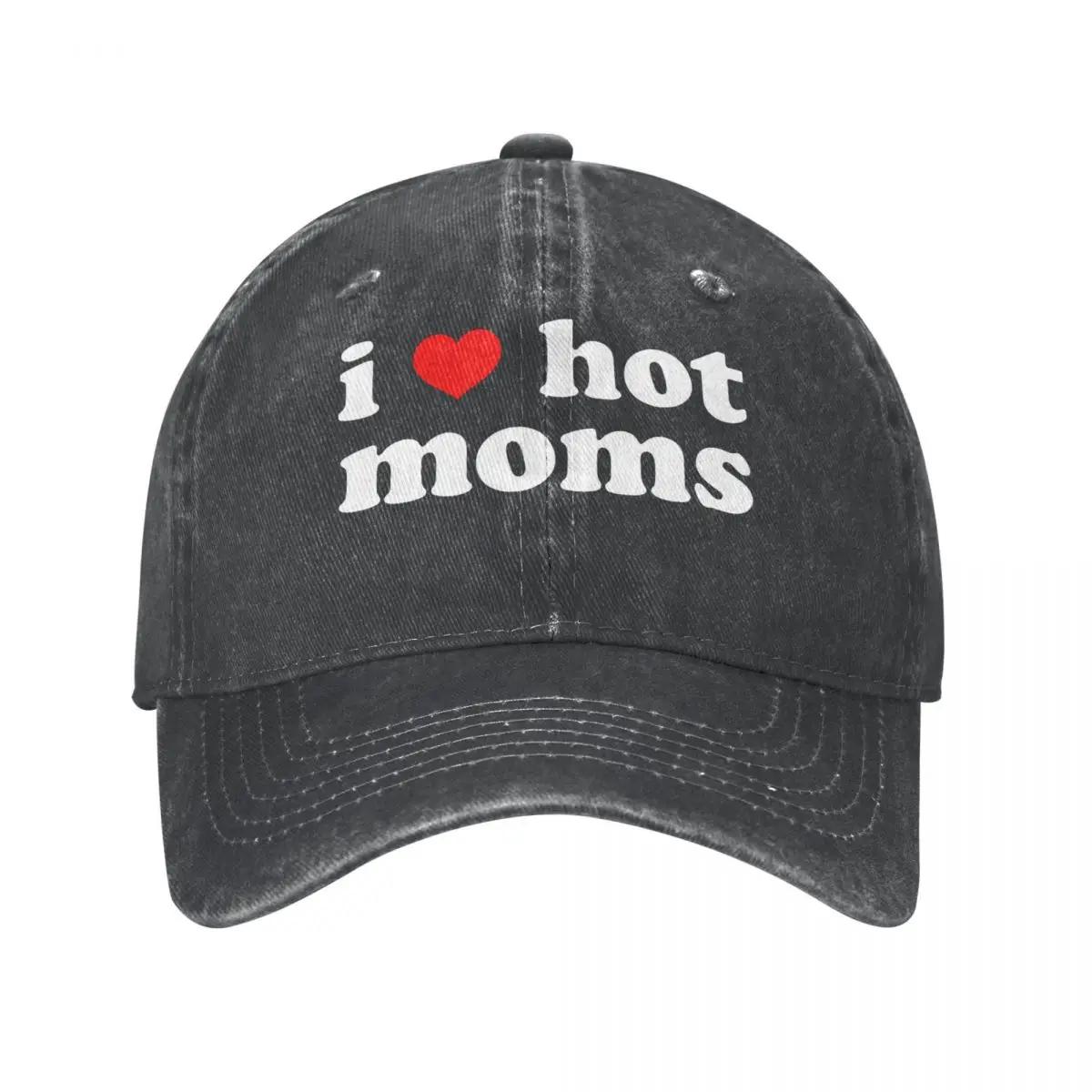 

Бейсбольные кепки I Love Hot Moms с красным сердцем, потертые хлопковые головные уборы в стиле унисекс, уличные кепки для бега, гольфа, регулируемые кепки, шляпа Adjustable