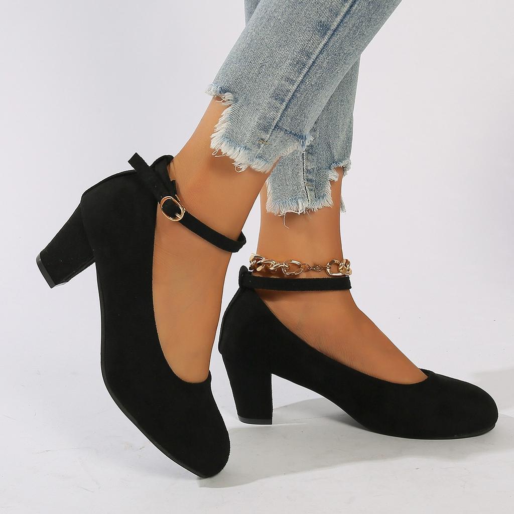 Leisure Classic Pumps Female Buckle Strap Square High Heels Square Toe Women Shoes Square Buckle Summer Shoes Plus Size