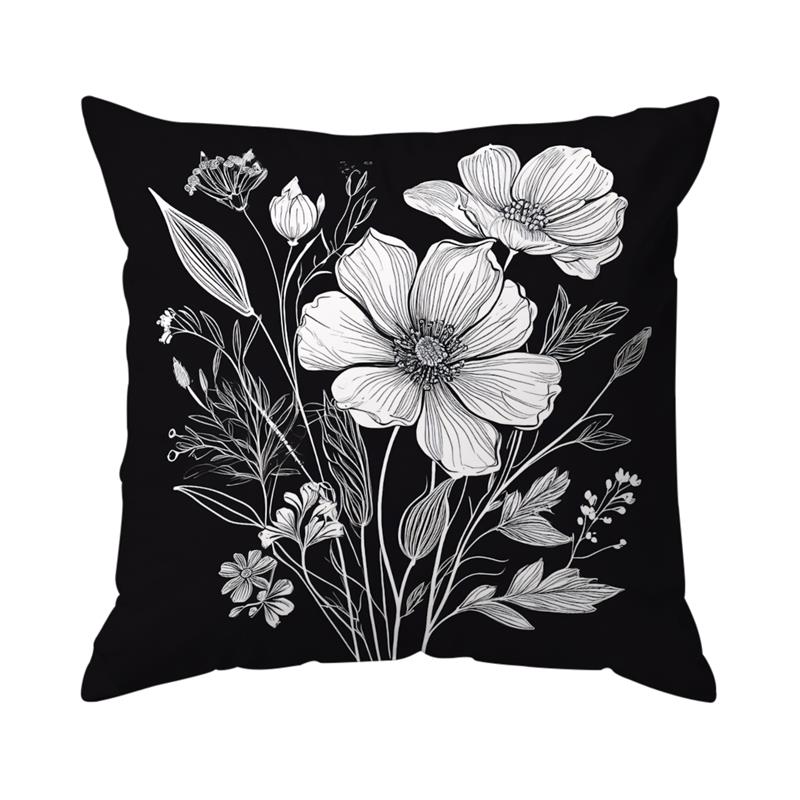 Black And White Sketch Flowers Cushion Cover Decorative Throw Pillowcase Plant Abstract Home Decor Sofa Bed Pillow Covers