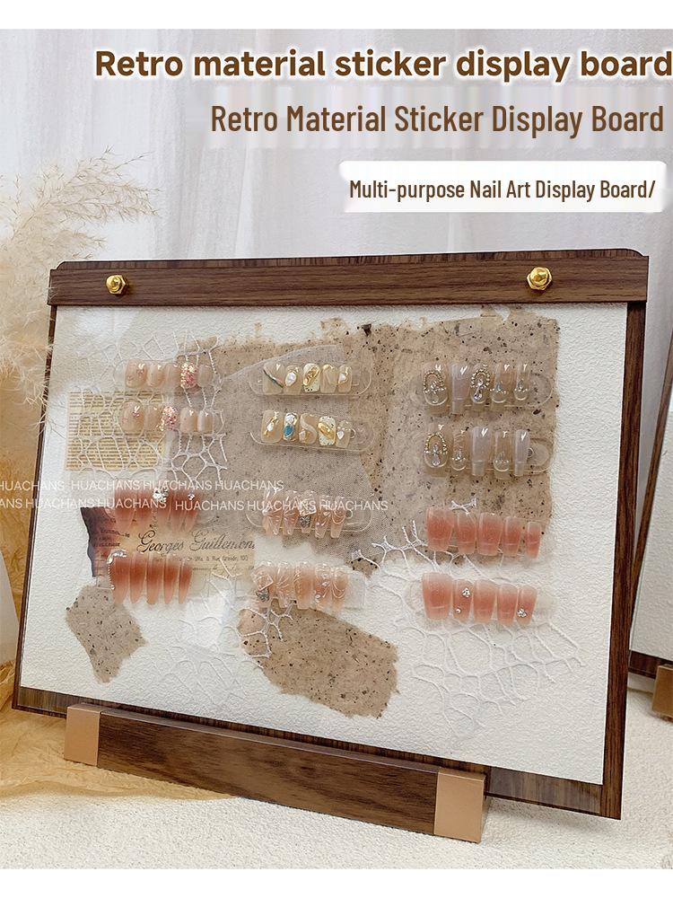 Retro Hand-Account Style Nail Art Display Board: Wearable Nail Tips & Gel Color Showcase Stand