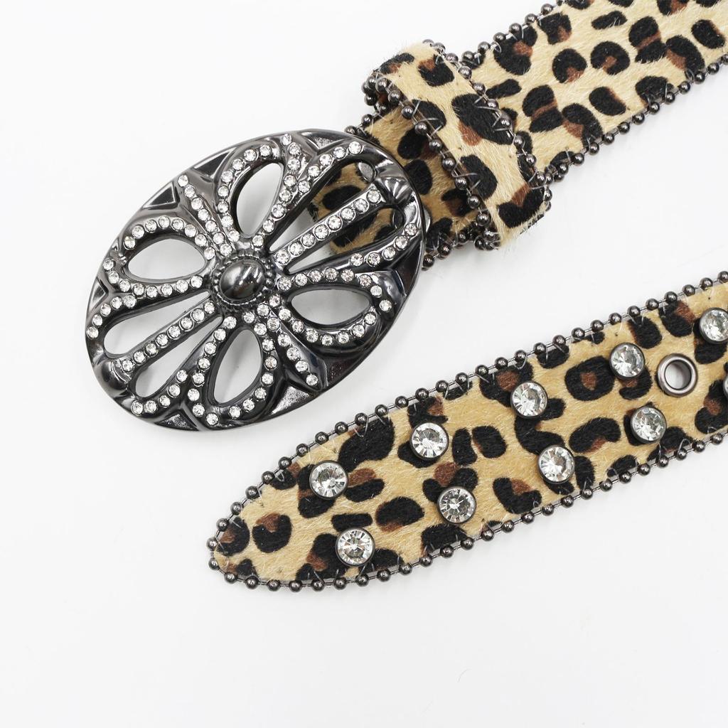 Bohemian Women's Leopard Print Rhinestone Leather Belt - Ethnic Style Versatile Accessory