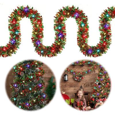 16,4 Fuß Weihnachtsgirlande Hängende Girlande mit LED-Lichtern Beleuchtete Weihnachtsgirlande Batteriebetriebene Girlande für Treppen Tür