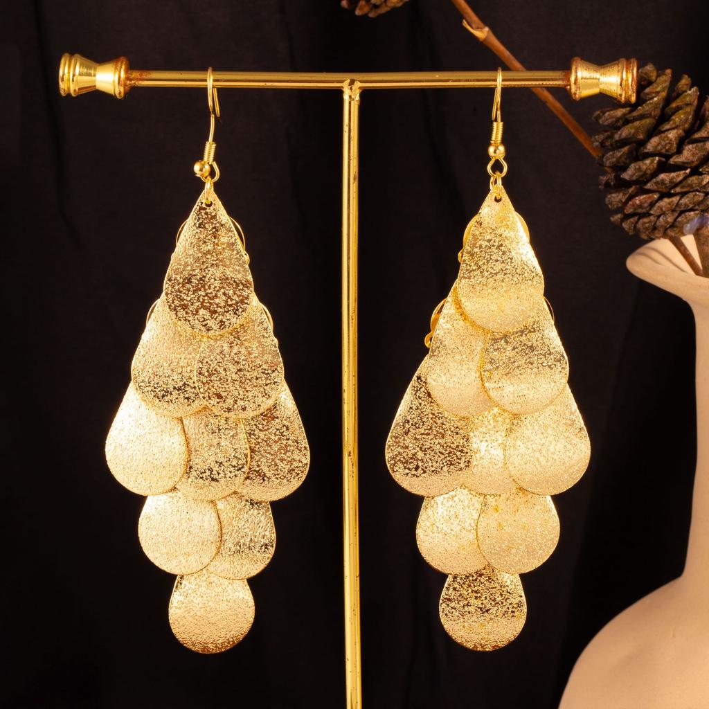 Personalized Indian Baroque Retro Wind Willow Leaf Long Women'S Earrings Hollow Love Multi-Layer Fringed Earrings