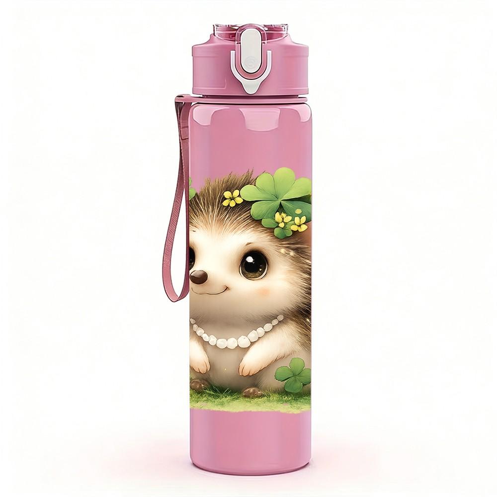 1PC Leaf Top Cute Hedgehog 750ml Color Plastic Sports Water Bottle Leakproof Flip Straw Lid Suitable for Sports Office Home Use
