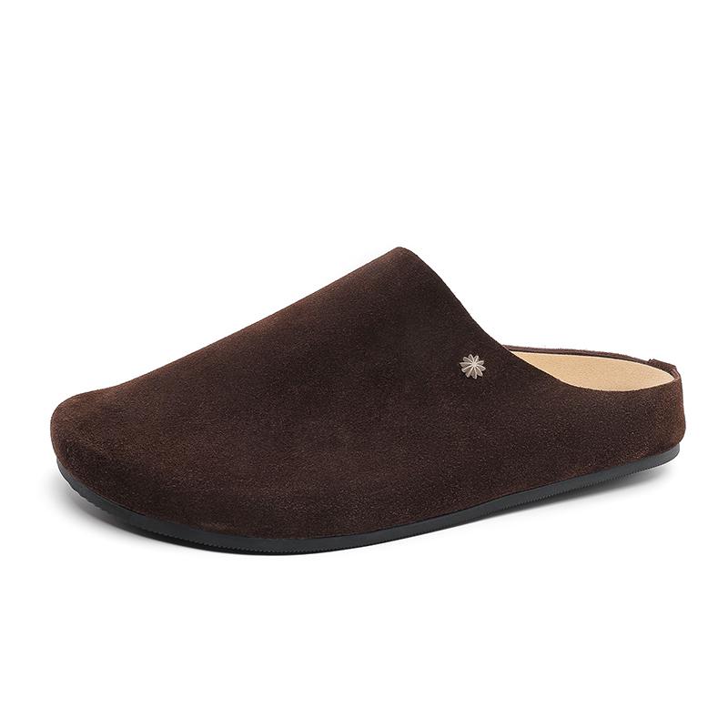 

Men Genuine Suede Clogs Cow Leather Slippers New Color Soft Cork Footbed Mules Potato Shoes with Arch Support Outdoor 38 светло-коричневого