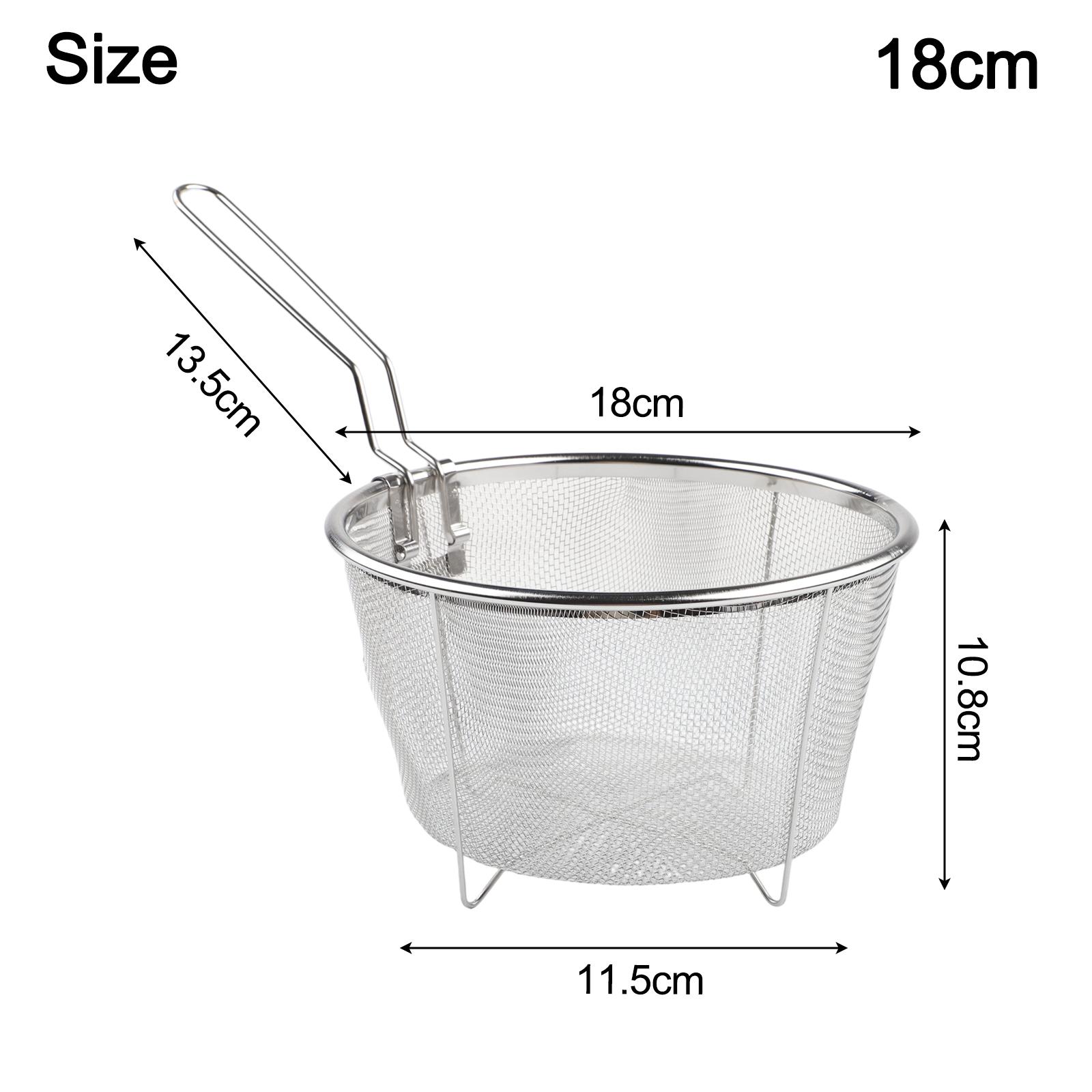 

Non-Stick Fry Basket Portable Colander Strainer With Handle High-Temperature Use 18cm 304 steel