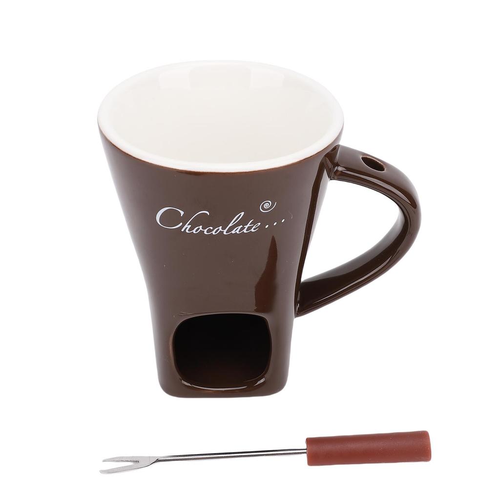 Chocolate Melting Cup Ceramic Chocolate Fondue Mug With Fork For Ice Cream Cheese Butter
