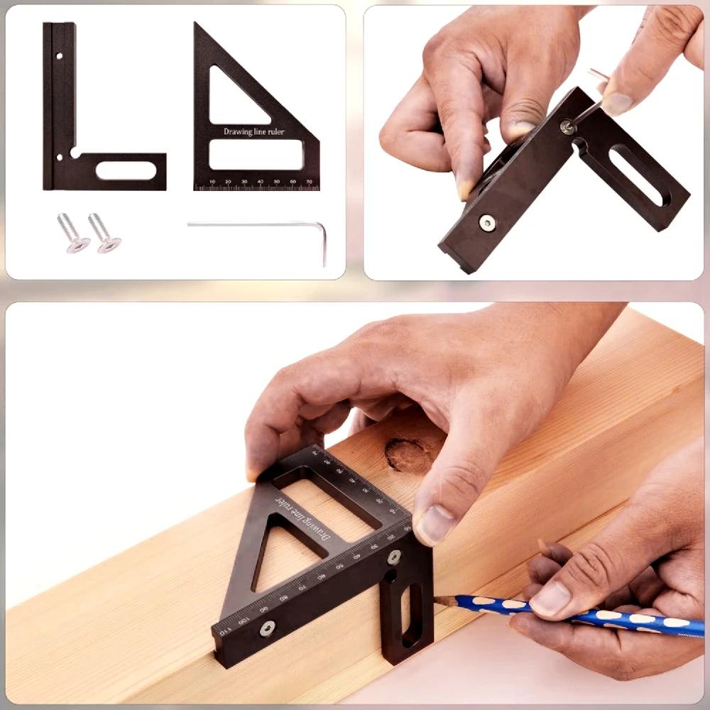 3D Multi-Angle Miter Triangle Ruler,45/90 Degree Aluminum Woodworking Square Protractor,High Precision Layout Measuring Tool