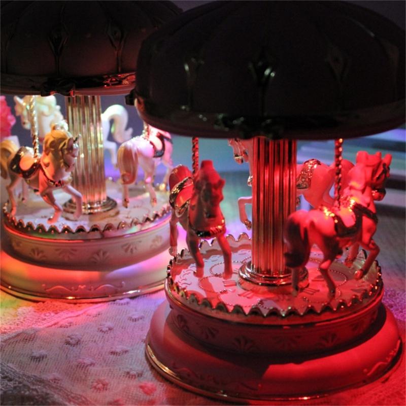 3 Horse Carousels Music Box Color Light Musical Box Christmas Birthday Presents Gift for Daughter Mom Granddaughter