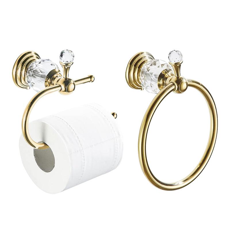 2-Piece Bathroom Bath Set, Wall Mounted Bathroom Hardware Fixture (Towel Ring Holder, Toilet Paper Towel Holder), Zinc Alloy