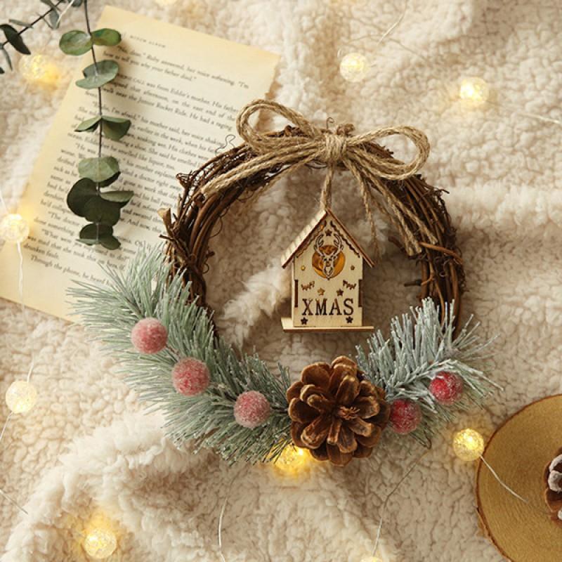 Christmas Wreath Decor Door Window Display Party Home Festive Decoration With Bell Deer House Butterfly Gold Acorn