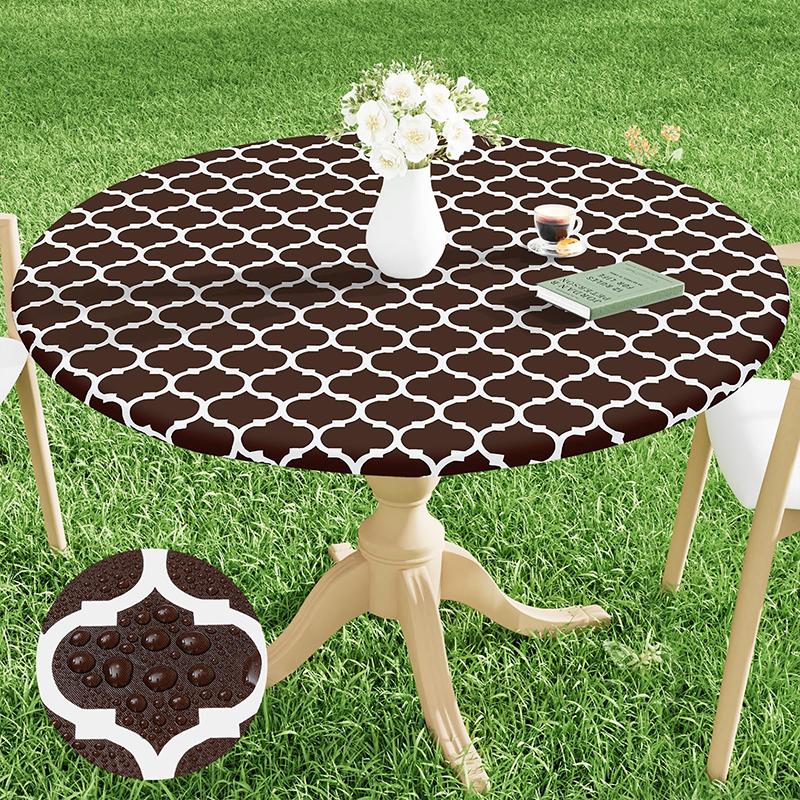 Homaxy New Round Tablecloth 1 PCS PEVA Material Wipeable Flannel Backed Vinyl Tablecloths Waterproof Elastic Fitted Table Covers