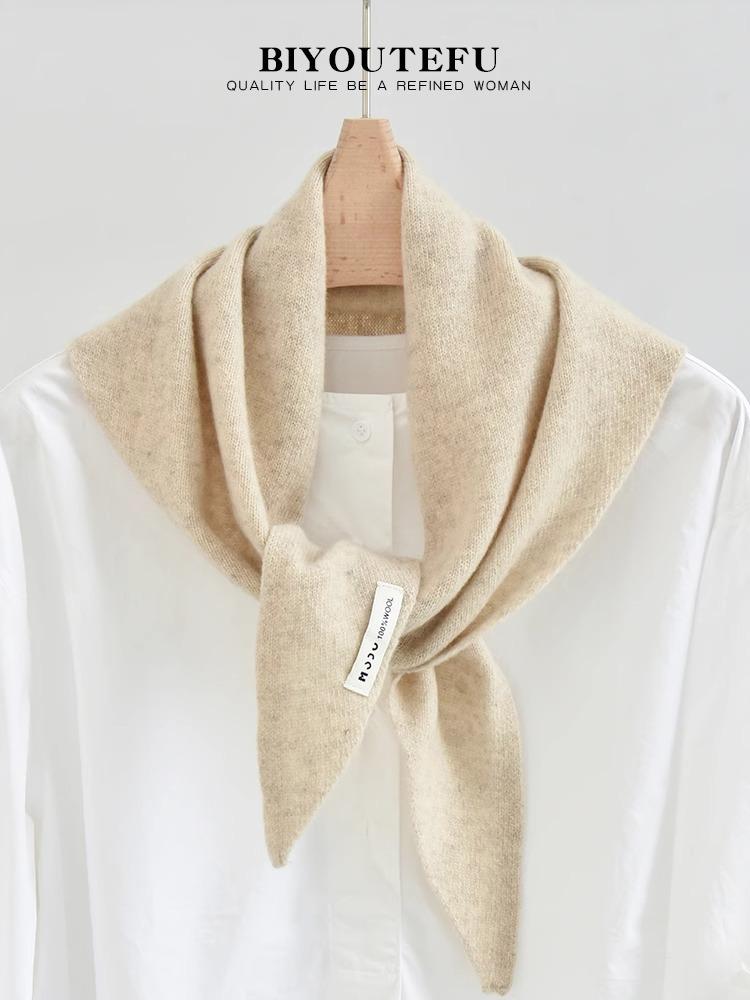 100% Australian Wool Knitted Triangle Scarf Shawl Women's Autumn  Winter Warm Neck Protection Scarf Decorative  Small Scarf