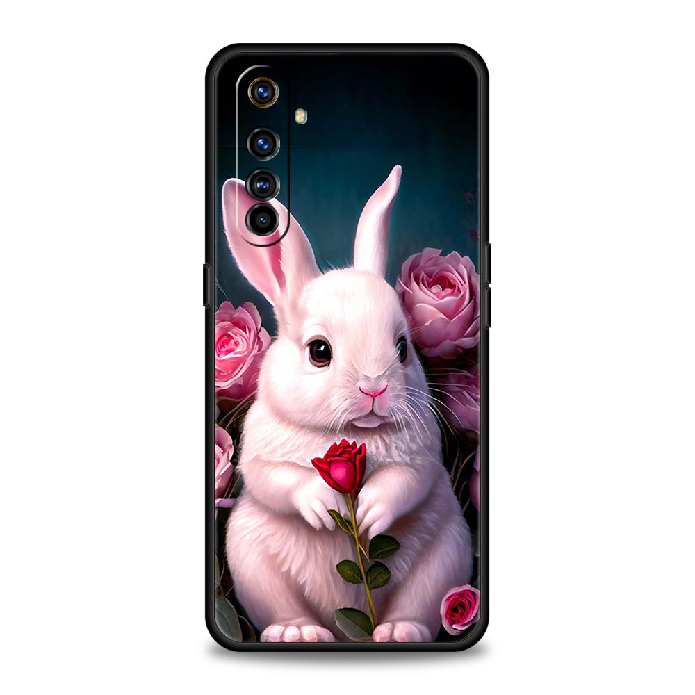 A Cute Rabbit With A Purple Hat Phone Case for Realme 8 9 Pro Plus 8i 9i 6 7 GT2 C21 C25 C3 C11 11 Pro 5G Plus Shockproof Shell
