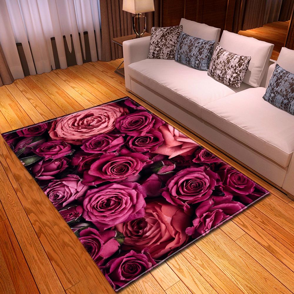 Romantic Rose Flower Carpets Home Decor Living Room Area Rug Floral Bedroom Rug for Girls Floor Mat Soft Kitchen Rug Doormat