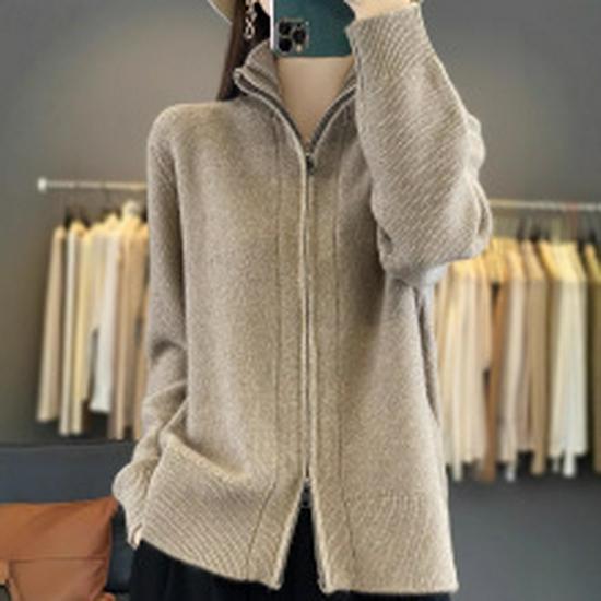 Women's 2024 Pure Wool Knit Cardigan - Round Neck, Long Sleeve, Versatile Base Layer