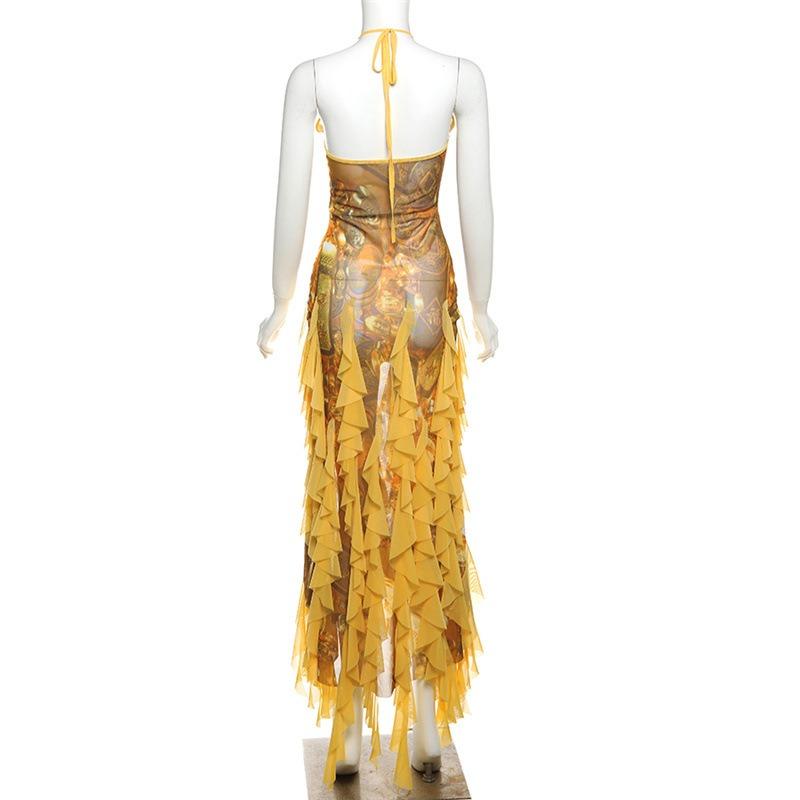Vestido halter con cuello halter, sexy, con peplum y especias para las fiestas de verano para mujer