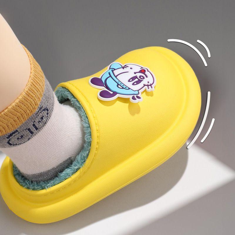 Bobodou Kids' Waterproof Non-slip Cotton Slippers for Babies - Indoor Winter Velvet, Closed-back for Boys and Girls
