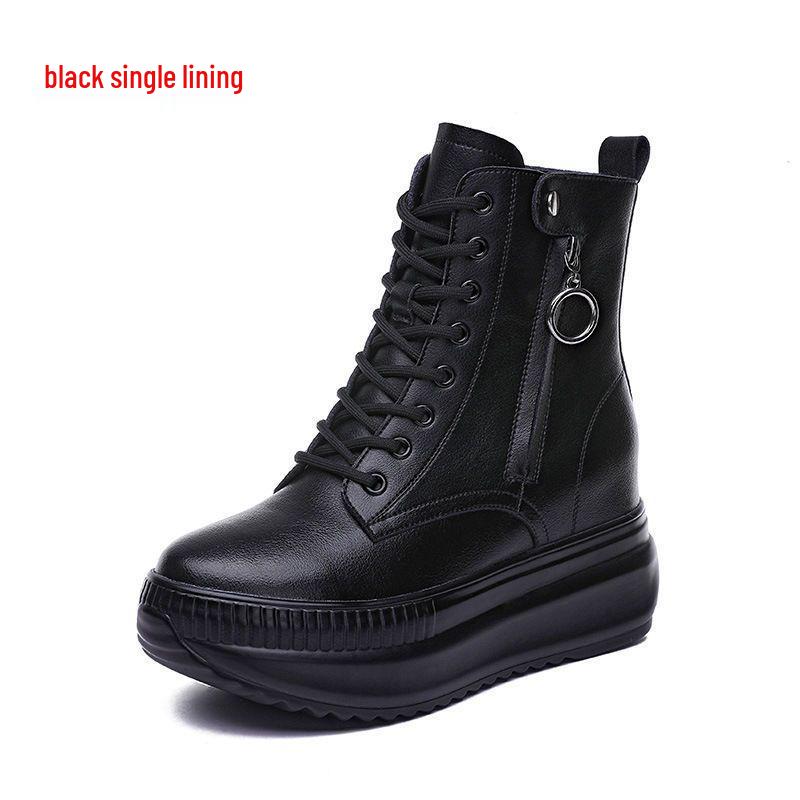 

Women s Ankle Boots: Autumn/Winter Velvet Lined, 8cm Height Boost, Thick Sole, Genuine Leather, Casual Martin Style. 36