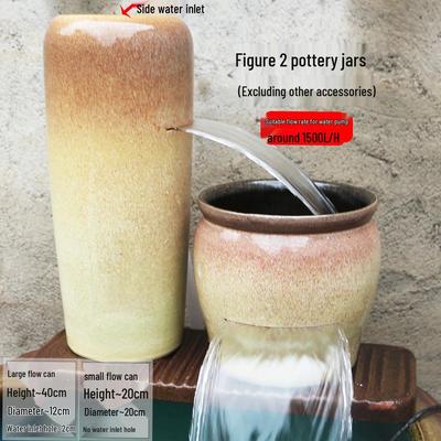 Open-Mouth Ceramic Water Jar Fountain: Courtyard Fish Farming Ecosystem with Waterfall-Style, No-Hole Basin