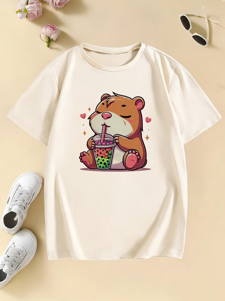 Y2K Clothes Capybara Design T Shirts Manga Kids Childrens Tshirt Boys Girls Summer Spring Casual Top Tee Shirt