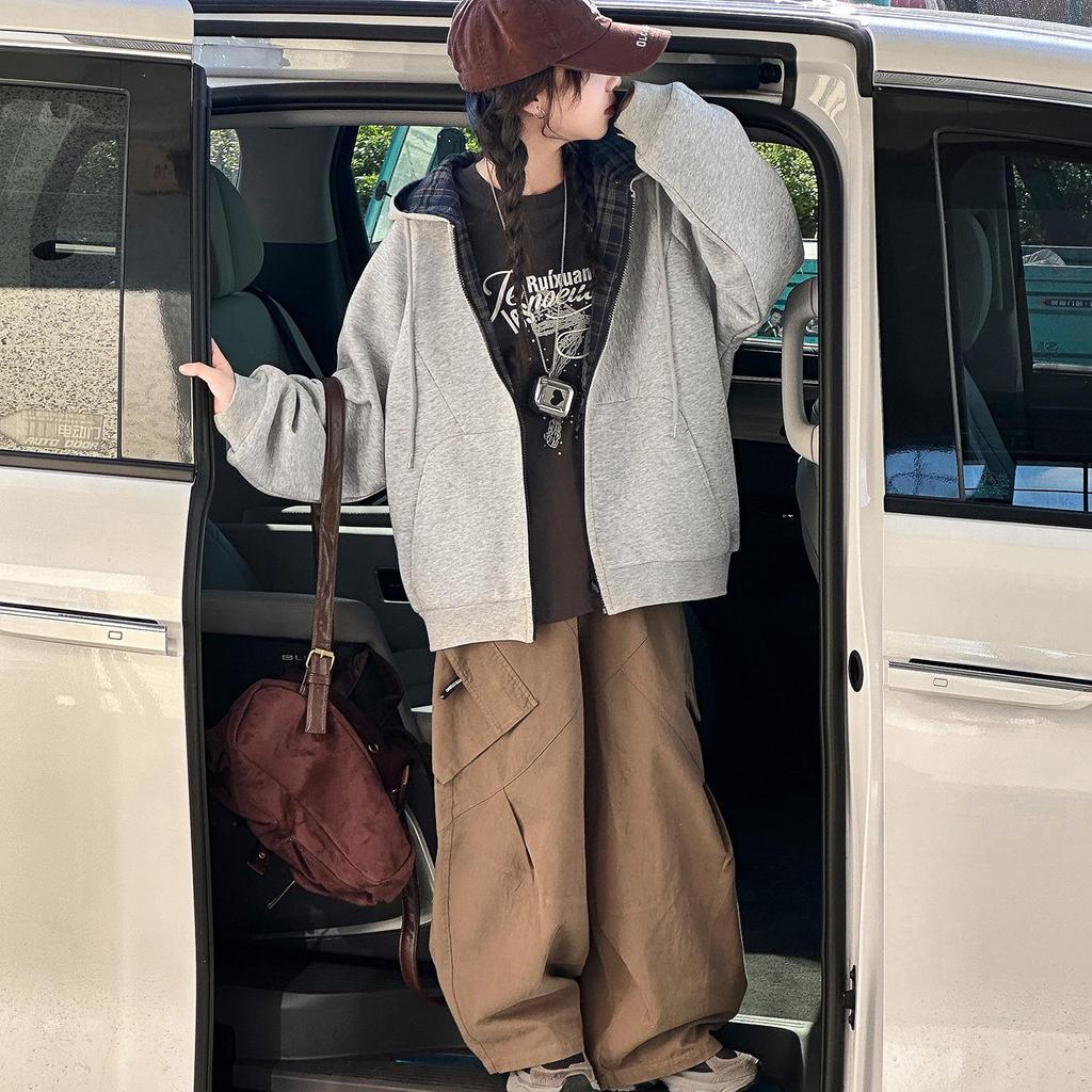 Girls' Reversible Jacket: Spring & Autumn 2025 Hooded Sweatshirt for Medium & Large Children