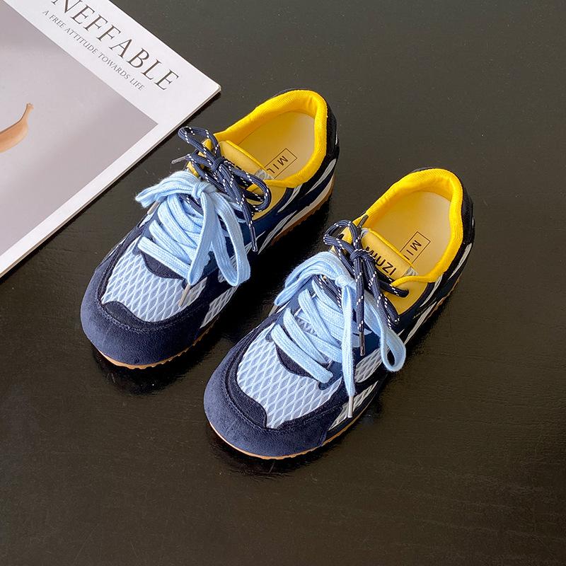 

2025 лето новые ретро сетка дышащие мягкая кожа немецкие тренировочные туфли женские универсальные повседневные спортивные плоские туфли Форрест Гамп женские 40 синий