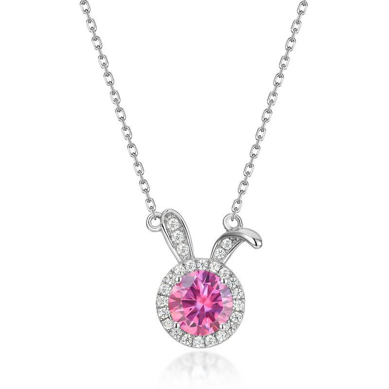 6.5mm Summer 925 Sterling Silver Moissanite Necklace For Women Cute Rabbit Pendant D VVS1 Fine Jewelry