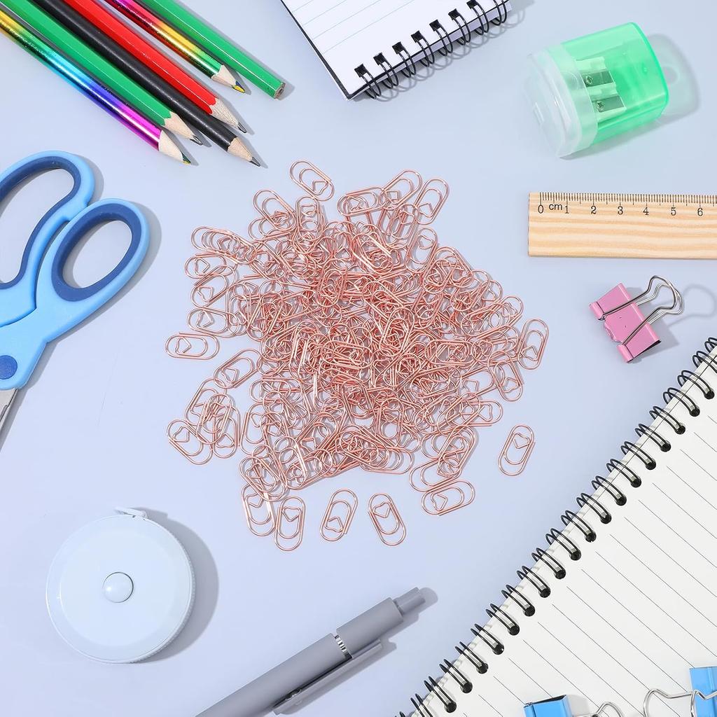 200 Pcs Heart Paper Clips, Gold Paper Clips Paperclips Small Papers Clip Cute Mini Paperclips for Office Home Desk Paperwork Organizers DIY Crafts