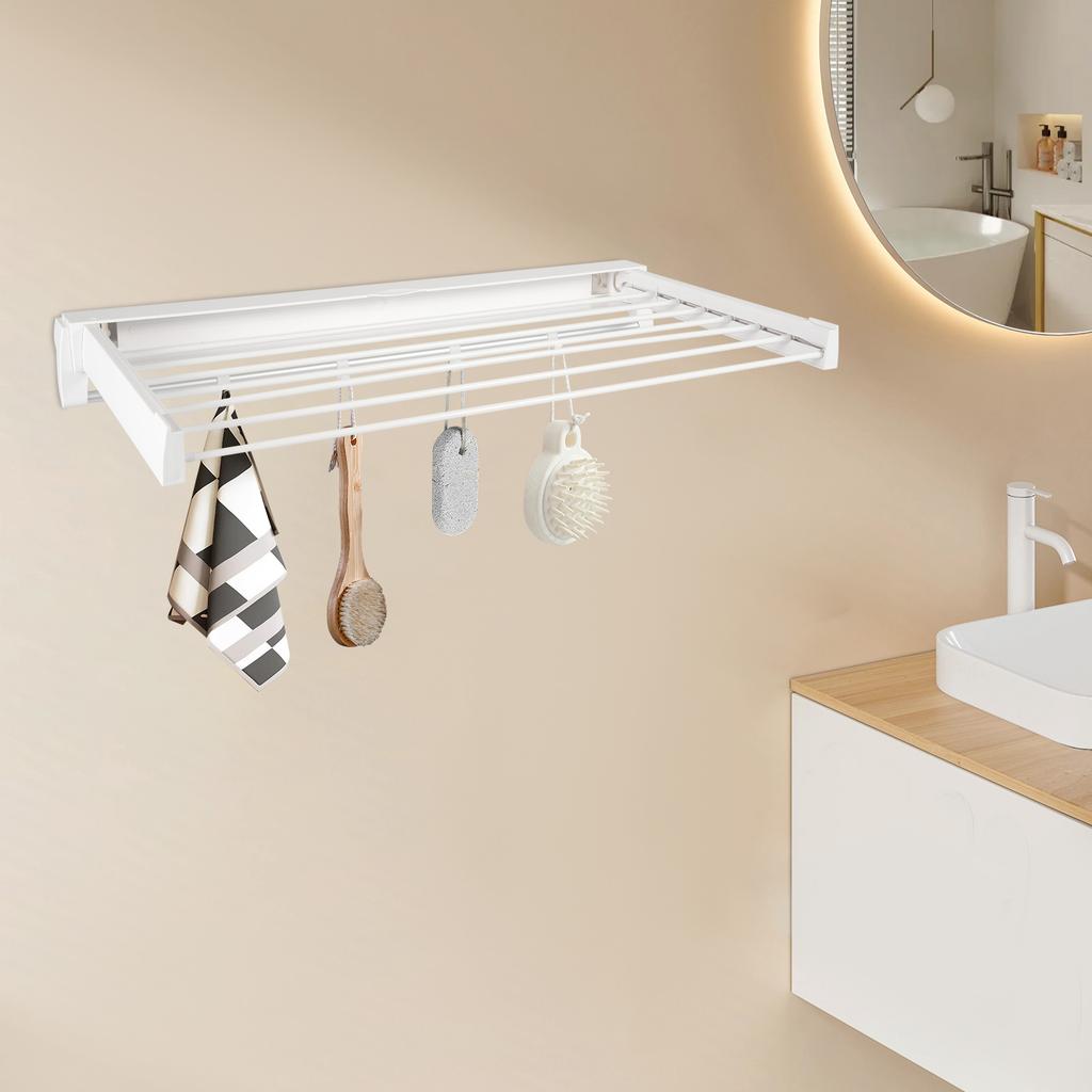 ABS Wall Mounted Retractable Clothes Drying Rack - Space Saving Foldable Laundry Hanger - Indoor Expandable Clothesline Holder