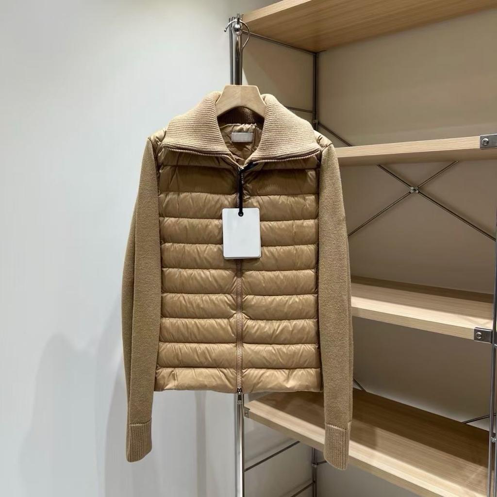 Autumn and winter new lapel knitted sleeves splicing women's short light down jacket slim and thin ribs jacket