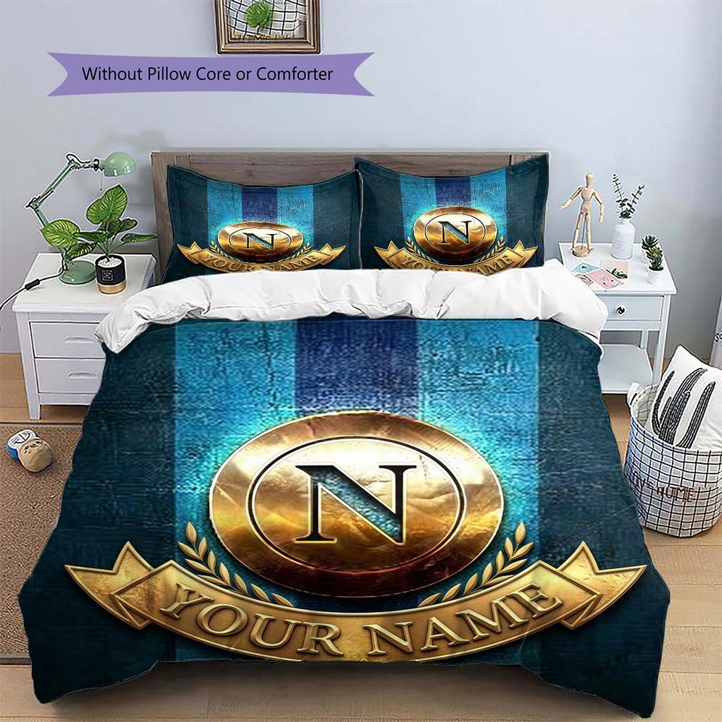 SSC Napoli Custom Name Pattern Bedding,Quilt Set Quilt Cover Pillowcase Home Birthday Gift(1 * duvet cover + 2 * pillowcase, without core)