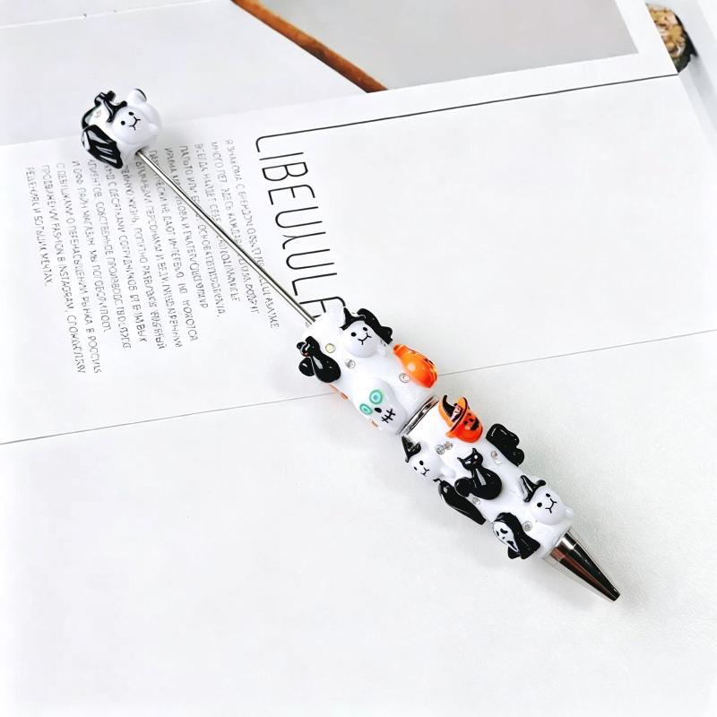 Halloween Pumpkin Bead Diy Crafting Pens Making Kit Ballpoint Pen Beaded Rhinestone Pen For Students School Office