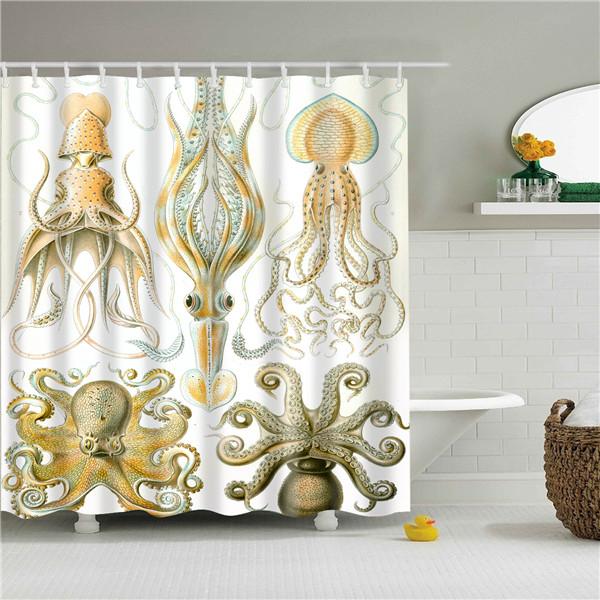 Mediterranean Animals Octopus Bathroom Shower Curtains Frabic Waterproof Polyester Bath Curtain With Hooks