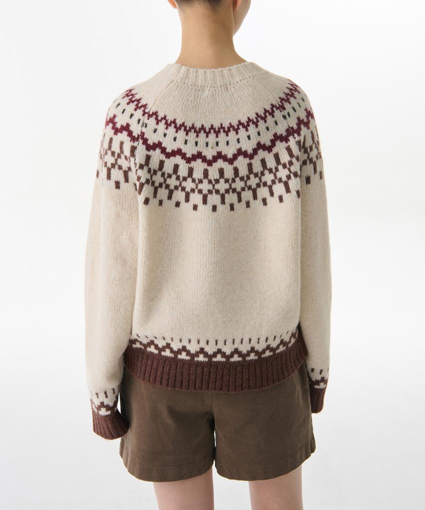 MUSINSA STANDARD MULHER Tricô Fair Isle Relaxado Feminino [Bege Creme]