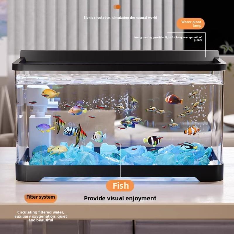 2026 Desktop-Aquarium mit Licht Kleiner Fischbehälter für Wohnzimmer Ökologische Landschaft Goldfischglas All-in-One Kompaktes Aquarium Dekor